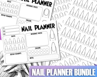 Planner per nail art e modelli di nail design / Fogli per esercitarsi con le unghie / Album per schizzi di manicure / Strumenti stampabili per onicotecnici / Tabelle delle forme delle unghie