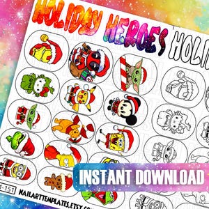 Holiday Heroes Nail Art Decals | Festive Cartoon Characters | DIY Nail Stickers | Christmas Templates | Digital Nail Practice Sheets