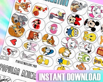 Cartoon Character Nail Art Templates | Digital Cartoon Character Designs | Nail Sticker Templates | Practice Sheet | Digital Nails