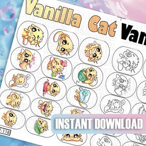 Szablony do zdobienia paznokci Vanilla Cat | Szablon naklejki Cute Cat | Arkusz ćwiczeń zdobienia paznokci | Przewodniki po wzorach paznokci | Cyfrowa sztuka zdobienia paznokci do manicure