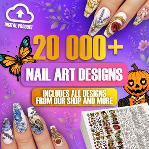 20 000 diseños completos de decoración de uñas: más de 500 plantillas digitales y hojas de práctica.