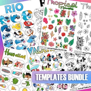 Tropical Vacation Nail Art Template Set | Digital Summer Nail Stickers | Practice Sheets for DIY Nail Design | Cartoon Style Printable Decal