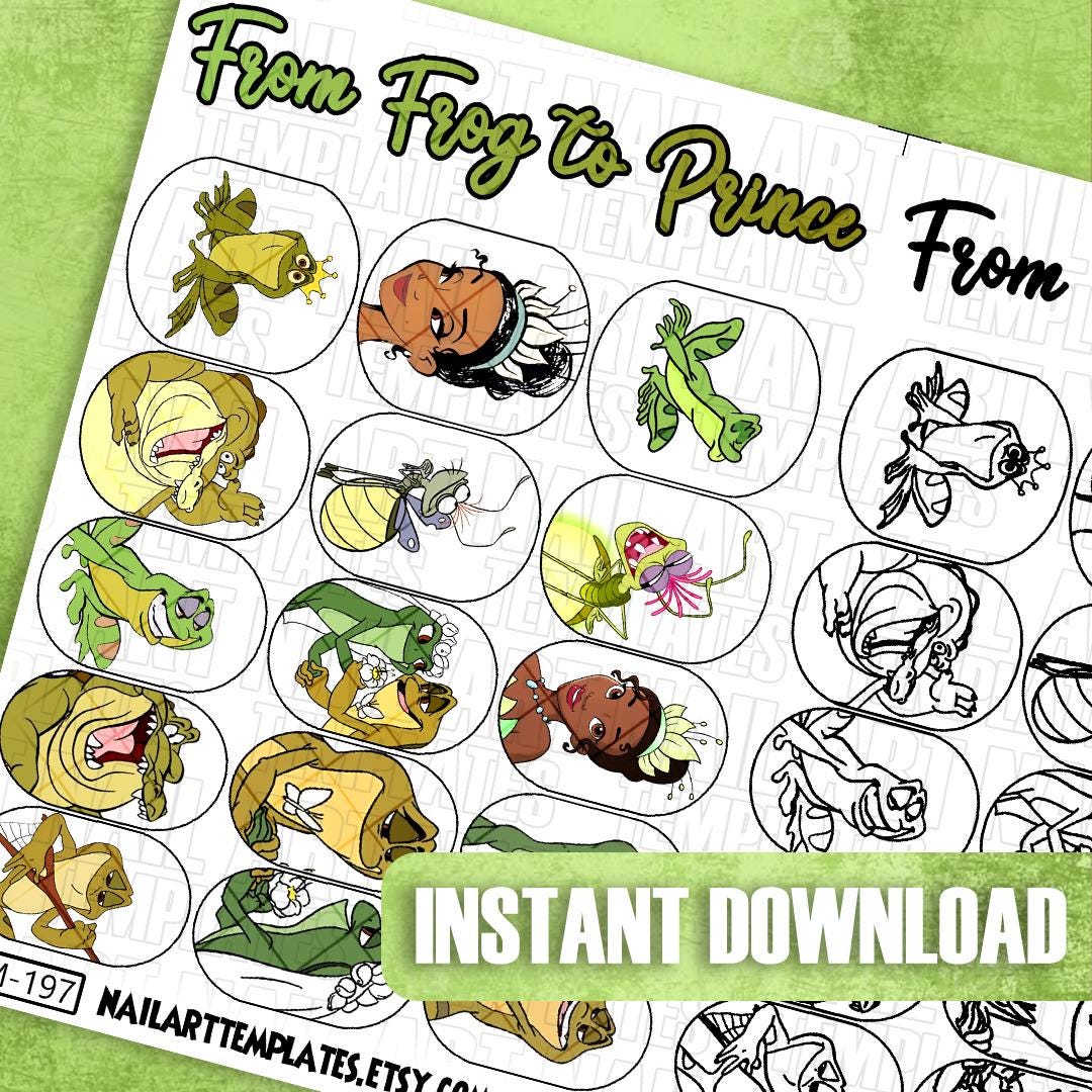 Whimsical Frog Nail Art Templates | Custom Nail Decals | Practice Sheets for Nail Designs | Fantasy Nail Decals | Digital Nail Guide