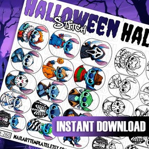 Halloween Nail Art Template | Cute Blue Alien Nail Wraps | Printable Practice Sheet | Kawaii Monster Decals | Spooky Cartoon Nail Stickers