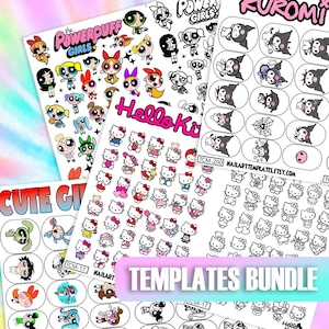 Cute Character Nail Art Bundle | Digital Nail Templates | Kawaii Printable Stickers | DIY Nail Decals | Cartoon Nail Designs | Nail Wraps