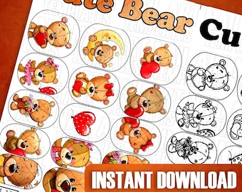 Cute Bear Nail Decals | Digital Printable Templates | Nail Art Practice Guides | Adorable Nail Stickers | Bear Character Nail Decals