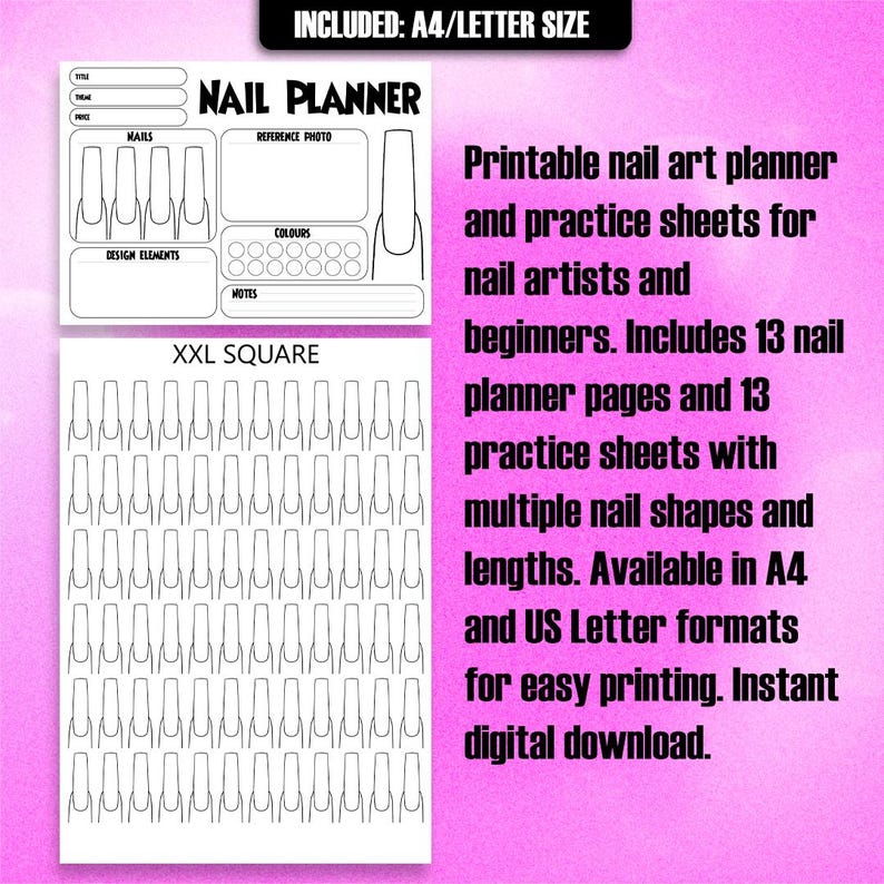 Nail Routine Chart Nail Art Planner & Practice Sheets Bundle: 26 Printable Nail Templates ...