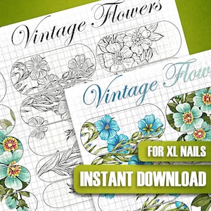 Floral Nail Art Stickers | Botanical Nail Decals | Black & White Flower Designs | DIY Manicure Wraps | Printable Nail Templates