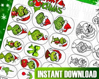 Green Holiday Character Nail Art Templates | Printable Christmas Nail Stickers | Festive Digital Nail Art Decals | Practice Design Sheets