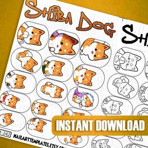 Shiba Inu Nail Art Template | Cute Dog Nail Sticker Guide | Digital Nail Practice Sheet | DIY Pet Nail Decals | Kawaii Animal Design