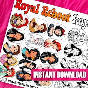Royal Reboot Nail Art Template | Cute Character Practice Sheet | Trendy Nail Design Guide | Digital Nail Tech Tool | Kawaii Nails