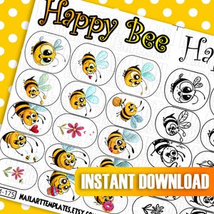 Bee Nail Stickers | Cute Bumblebee Nail Decals | Happy Bee Water Transfer Stickers | Cartoon Bee Nail Wraps | DIY Manicure Nail Art Designs