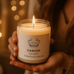 Cancer Zodiac Soy Candle 9oz with Minimalist Design, Astrology Gift for Her, Fun Cancer Season Candle, Zodiac Birthday Decor