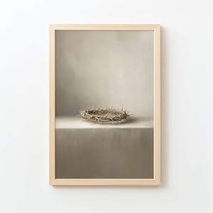 Dornenkrone - christliche Wandkunst - neutrales minimalistisches Dekor - beige modernes Schriftkunstwerk für Wohnzimmereingang oder Gebetsraum