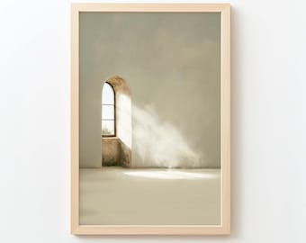 Christian Wall Art Light of the World John 8 12 sunlit window Neutral Minimalist printable Scripture Art modern Bible Verse Home Decor soft