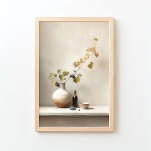 I AM the True Vine : nature morte avec raisins et poterie, art mural chrétien, décoration beige neutre doux, écriture artistique artistique (téléchargement numérique)