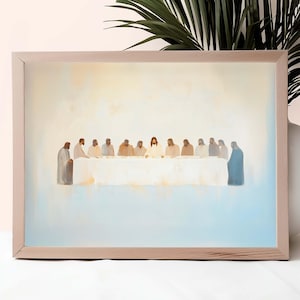 Last Supper Christian Wall Art, Modern Faith Digital Download, God Minimalist Bible Scene, Spiritual Printable Gift, Jesus Neutral Artwork