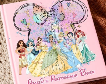 Personalized Princess Autograph Book, WDW Trip 2026 Memory Book, Elsa Cinderella Rapunzel Book WDW Memory Book, Signature Memory Book