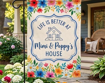 Personalized Floral Garden Flag, Granpa Granddad Garden Flag, Grandparents Custom Names, Father's Day Gift From Grandkids
