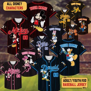 Personalize Disney Mickey & Friends Cute Striped Black, Custom Disneyland Baseball Team, Mickey Mouse Birthday Tee, Gift for Disney Fans