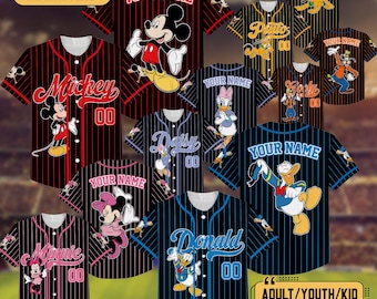 Personalize  Mickey & Friends Cute Striped Black, Custom  Baseball Team, Mickey Mouse Birthday Tee, Gift for  Fans