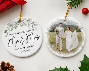 First Christmas Married Ornament 2025, Our First Christmas As Mr & Mrs Ornament, 1st Christmas Married Photo Ornament for Newlywed