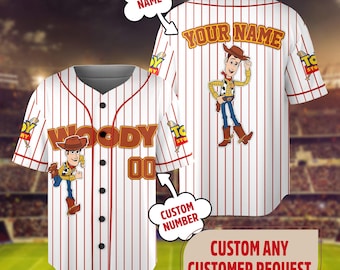 Custom  Toy Story Woody Baseball Jersey, Custom Kid Youth Adult  Jersey, Family Group world Trip, Gift for Birthday Boy