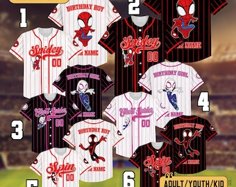 Personalize Birthday Spidey And Friends Baseball Jersey, Custom Birthday Spider Ghost Spidey Spin Jersey, Disneyland Trip Team Kid Shirt
