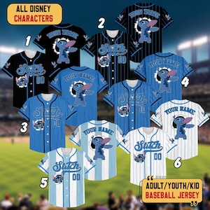 Personalized Disney Stitch Baseball Jersey, Custom Kid Youth Adult Lilo and Stitch Baseball Shirt, Disneyland Trip Outfit, Birthday Gift