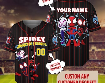 Custom Spidey And His Amazing Friends Baseball Jersey, Custom Spider Verse Baseball Jersey Junior Hero Team, Family Group  Trip Outfit