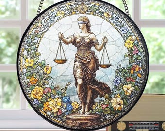 Scales of Justice Stained Glass Window Hanging, Glass Suncatcher, Lawyer Gift, Gift for Lawyer, Gift for Law Student, Law Student School