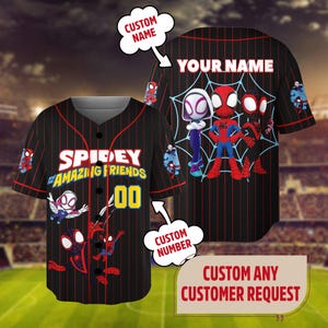Custom Spidey And His Amazing Friends Baseball Jersey, Custom Spider Verse Baseball Jersey Junior Hero Team, Family Group Disney Trip Outfit