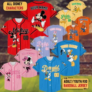 Personalize Disney Mickey & Friends Baseball Jersey, Custom Disneyland Baseball Team Shirt, Mickey Mouse Birthday, Gift for Disney Fans