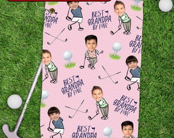 Custom Golf Towel With Kids Photo, Kids Golf Rag, Golf Lover Gift, Gift For Him, Dad Gift, Custom Fathers Day Golf Gift, Best Dad By Par