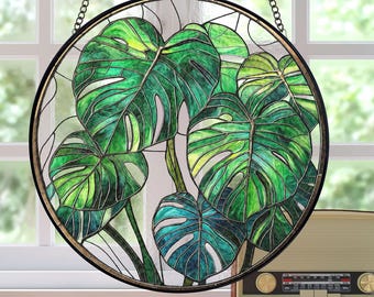 Monstera Plant Stained Glass Suncatcher, Monstera Plant Lover Gift Decor, Monstera Plant Decor, Plant Mom Decor, Yard Plant Suncatcher Decor