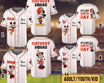 Custom Birthday Boy Girl Mickey Minnie Baseball Jersey, Personalized Birthday Jersey, Birthday Family Matching,  Birthday Trip