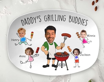 Assiette à griller personnalisée pour papa, cadeau d'enfants pour la fête des pères, assiette à griller personnalisée, cadeau d'assiette à griller avec des noms d'enfants, cadeau barbecue pour papa