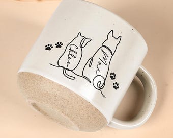 Personalized Dog Cat Mug, Custom Dog Cat Memorial Gift, Cat Lovers Gift Dog Cat Line Art Gift for Pet Dad, Pet Lover's Gift, Cat Pottery Mug