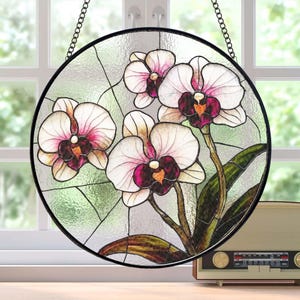 Orchid Flower Stained Glass Suncatcher, Orchid Decor, Flower Lover Decor, Natural Lover Gift, Yard Decor, Orchid Suncatcher, Gift For Mom