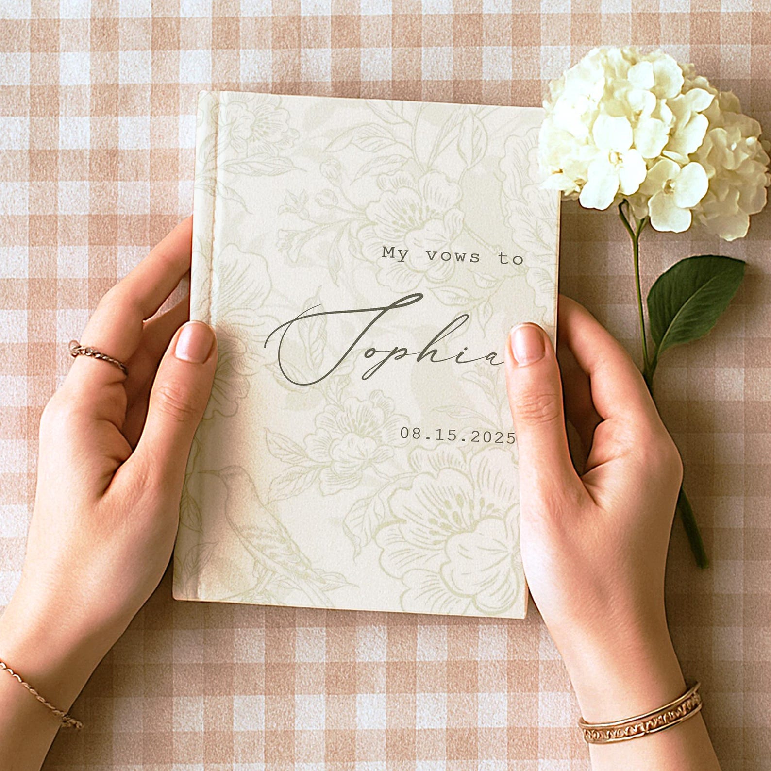 French Toile De Jouy Vow Books, Custom His And Her Vow Books Elegant Wedding Journal, Personalized Romantic Wedding Ceremony Gift - Classic Green