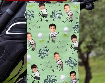 Custom Golf Towel With Kids Photo, Kids Golf Rag, Golf Lover Gift, Gift For Him, Dad Gift, Custom Fathers Day Golf Gift, Best Dad By Par