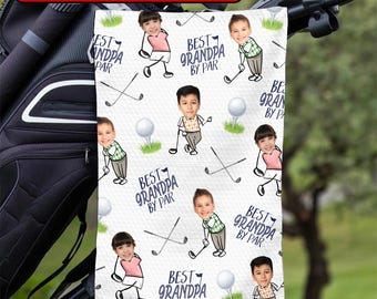 Custom Golf Towel With Kids Photo, Kids Golf Rag, Golf Lover Gift, Gift For Him, Dad Gift, Custom Fathers Day Golf Gift, Best Dad By Par
