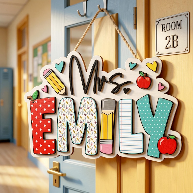 Personalized Teacher Name Door Sign, 3D Welcome Door Hanger, Classroom ...