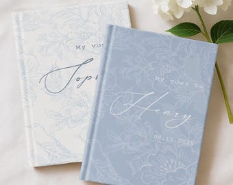 French Toile De Jouy Vow Books, Custom His And Her Vow Books Elegant Wedding Journal, Personalized Romantic Wedding Ceremony Gift
