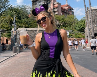 Halloween Maleficent Costume Dress Skirt, Villain Cosplay Outfit, Sleeping Beauty Inspired Dress, Purple Party Dress Witch Gift