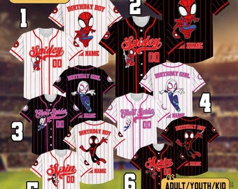 Personalize Birthday Spidey And Friends Baseball Jersey, Custom Birthday Spider Ghost Spidey Spin Jersey,  Trip Team Kid Shirt