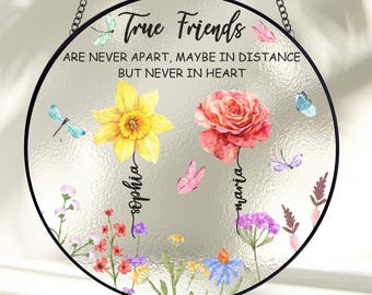 Personalized Best Friend Stained Glass Suncatcher, Friendship Birth Month Flowers Window Hanging, Best Friend Gift, Friendship Gift
