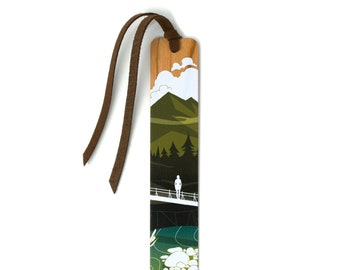 River and Mountains by Julia Hill  on Handmade Wooden Bookmark- Made in the USA