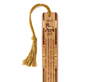 Aries Zodiac Astrological Sign Handmade Engraved Wooden Bookmark - Made in the USA