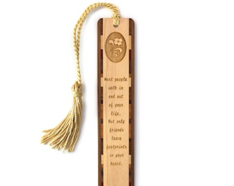 Friends Leave Footprints in Your Heart Quote Engraved Handmade Wooden Bookmark - Made in the USA